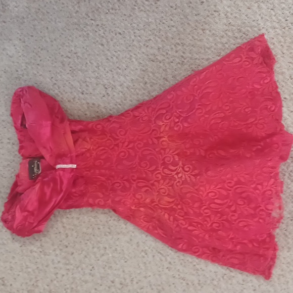 Vintage prom dress from the early 1990s, beautiful red lace overlay, size 3 - Picture 1 of 5